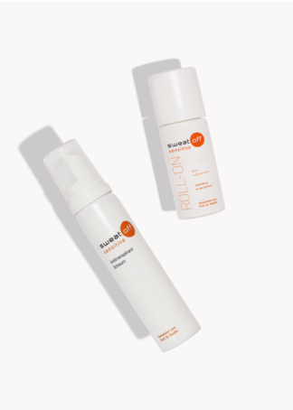 Antitranspirant Sensitive Set Schaum und Roll-On liegend auf weißem Hintergrund