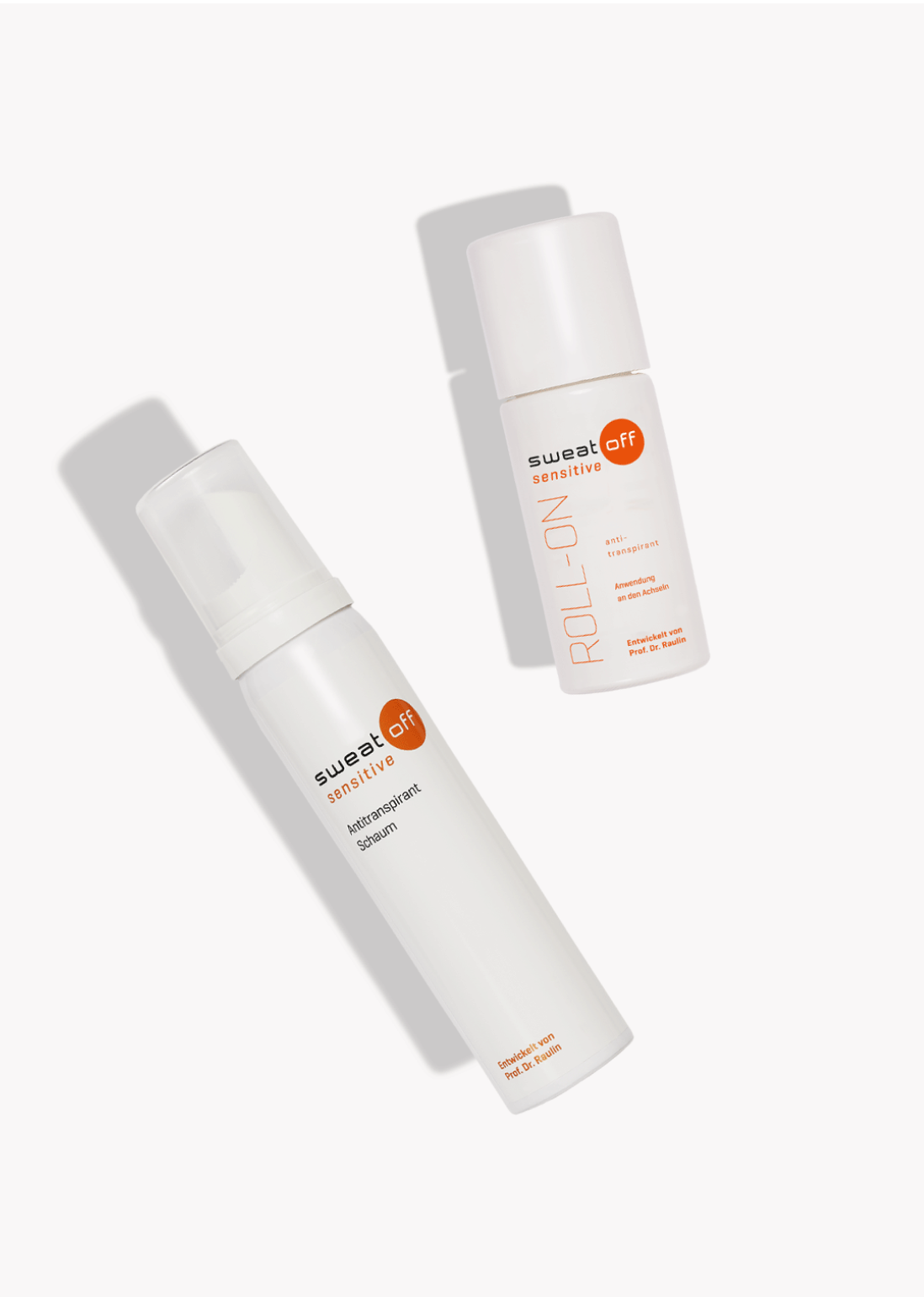 Antitranspirant Sensitive Set Schaum und Roll-On liegend auf weißem Hintergrund