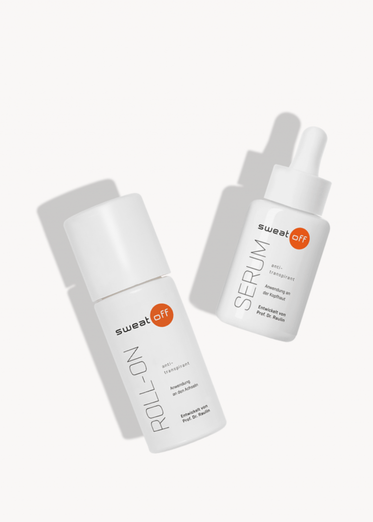 Klassischer Roll-On liegt neben Antitranspirant Serum