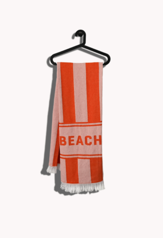 Seatowel Orange, Rosa auf Kleiderbügel mit Beach Schriftzug