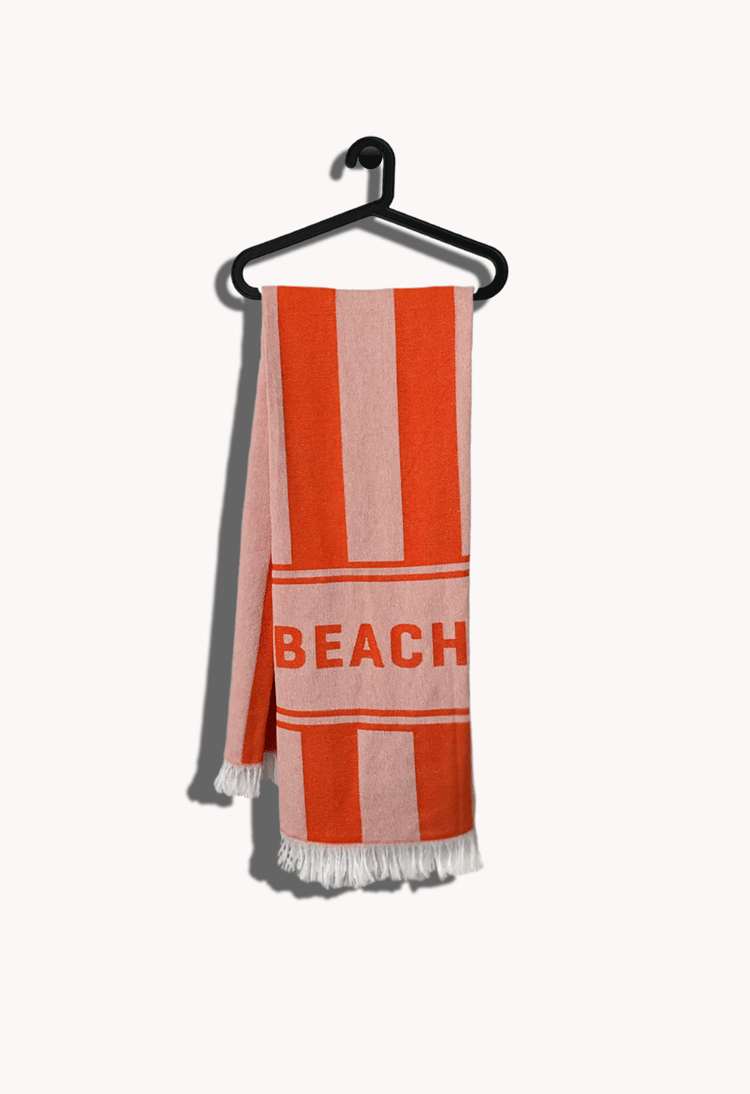 Seatowel Orange, Rosa auf Kleiderbügel mit Beach Schriftzug