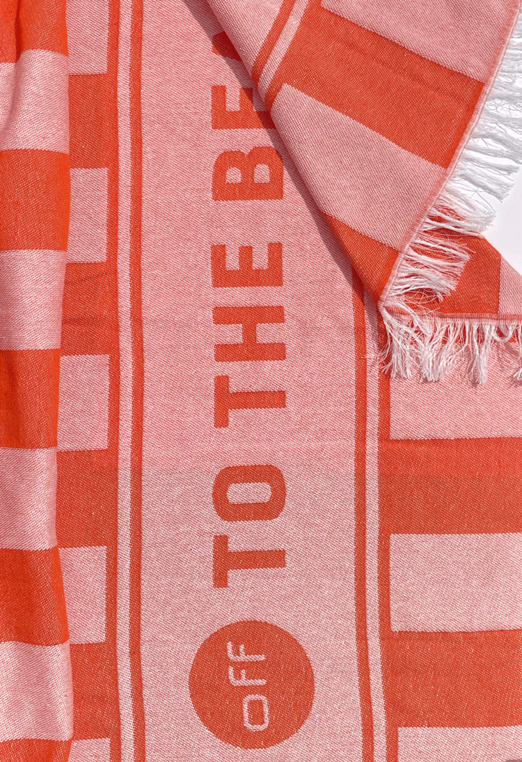 Seatowel Orange, Rosa mit Off to the beach Schriftzug