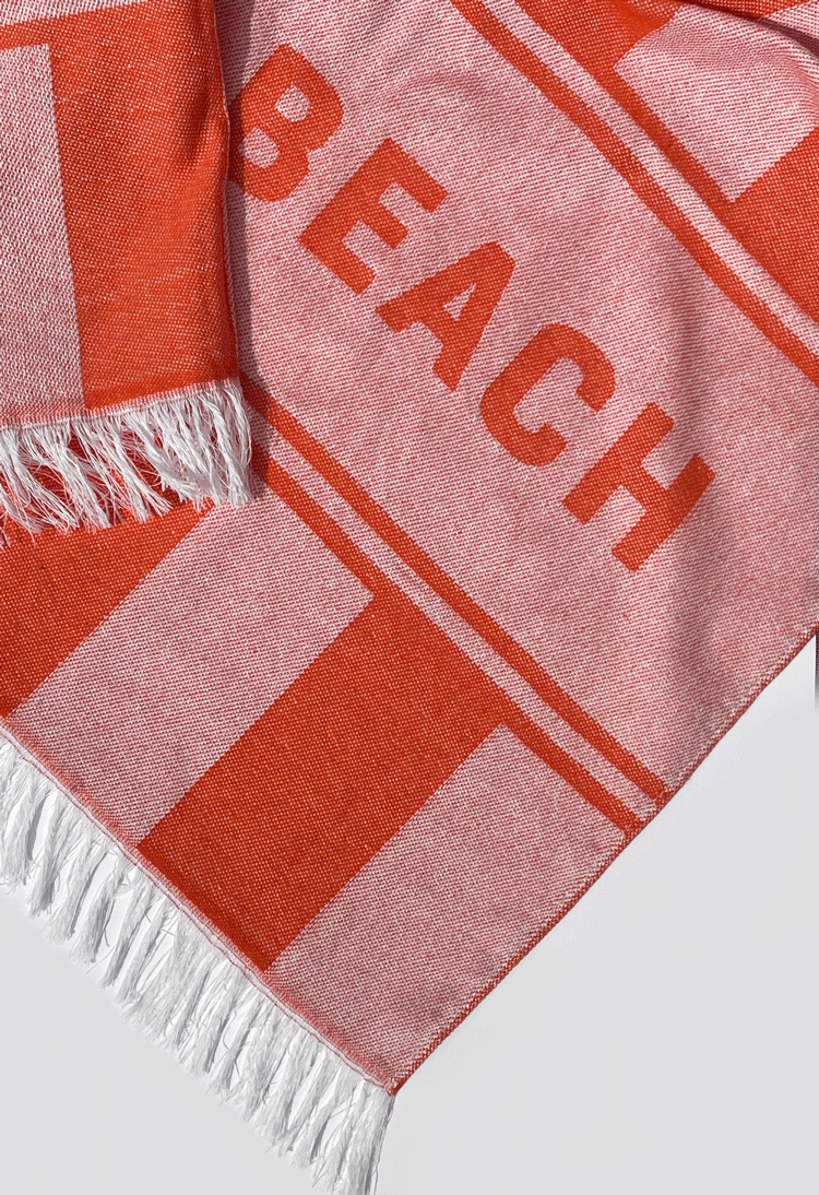 Seatowel Orange, Rosa mit Beach Schriftzug